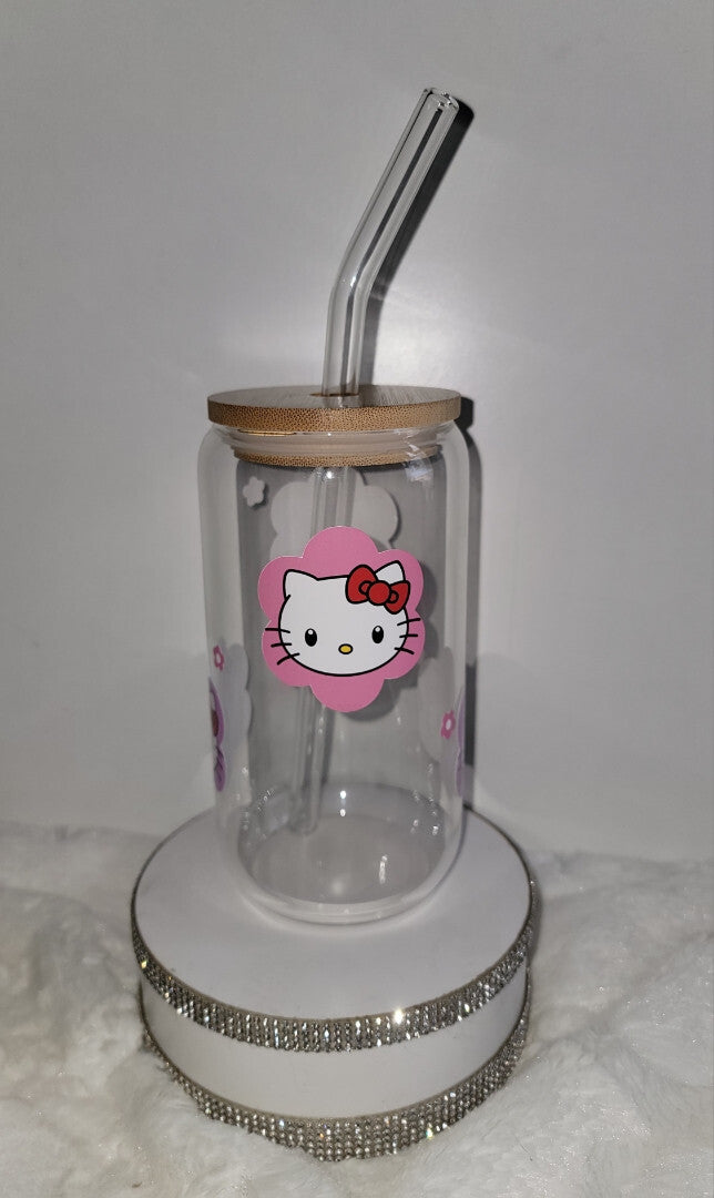 glass tumbler with lid and straw