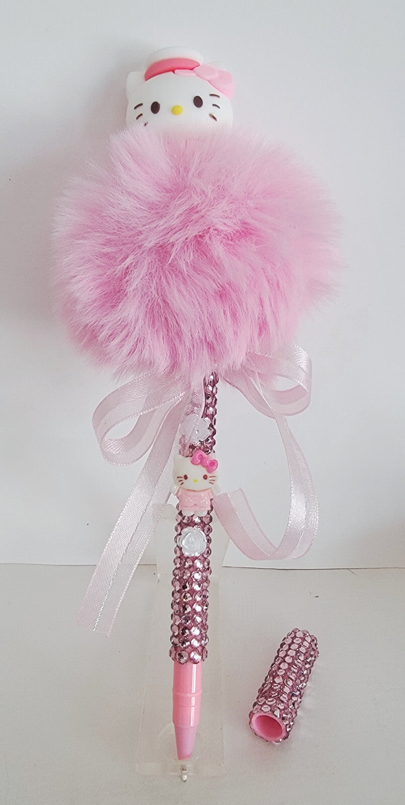 Handmade Hello Kitty Rhinestone wrapped pom pom writing pen