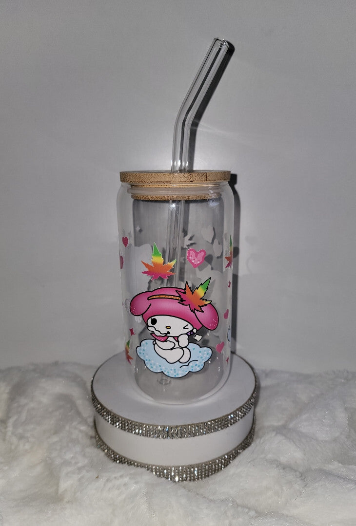 glass tumbler with lid and straw