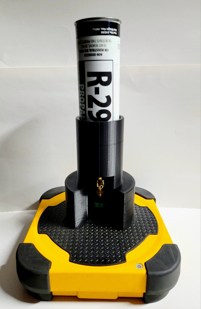 3D printed R290 or R600 refrigerant bottle holder for charging on a scale