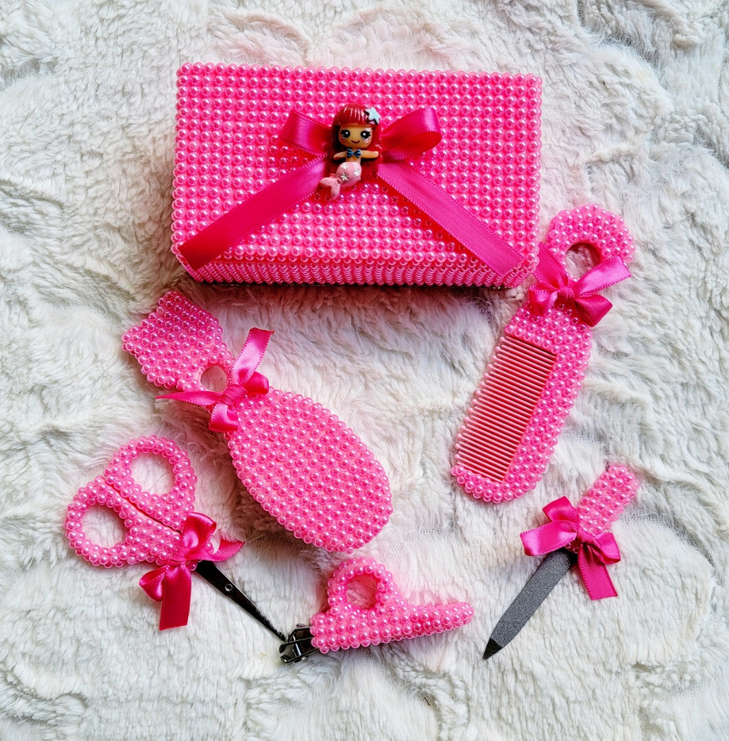 Hand set Rhinestoned Baby nail clipper and brush set