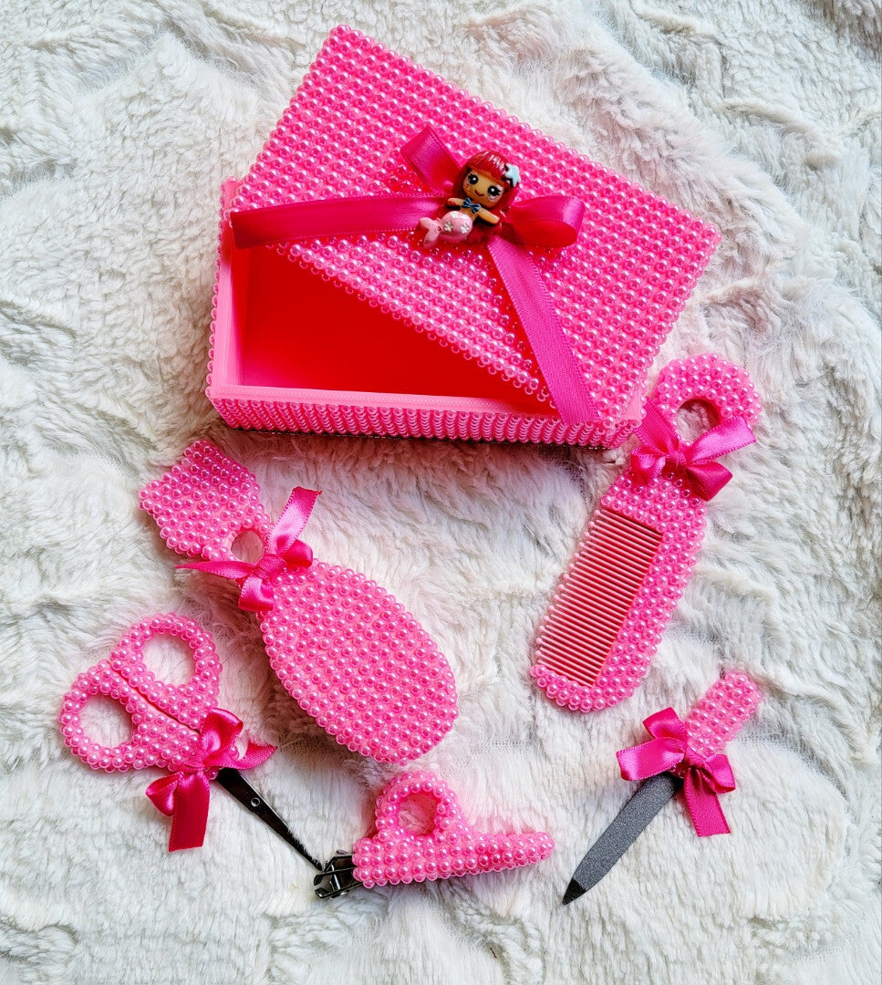 Hand set Rhinestoned Baby nail clipper and brush set