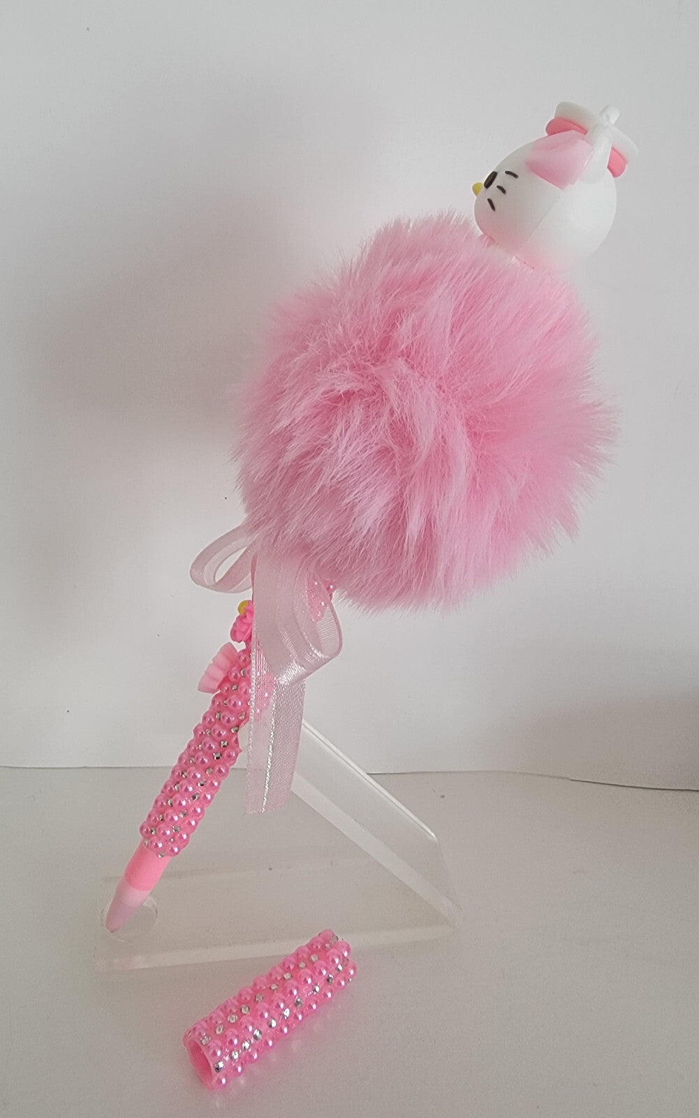 Handmade Hello Kitty Rhinestone wrapped pom pom writing pen