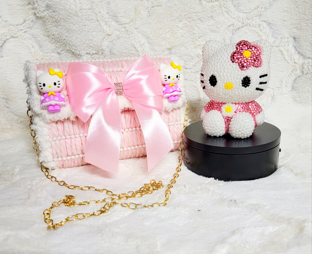 Hnadmade plastic canvest purse along with a hand set Rhinestoned Mini bank.