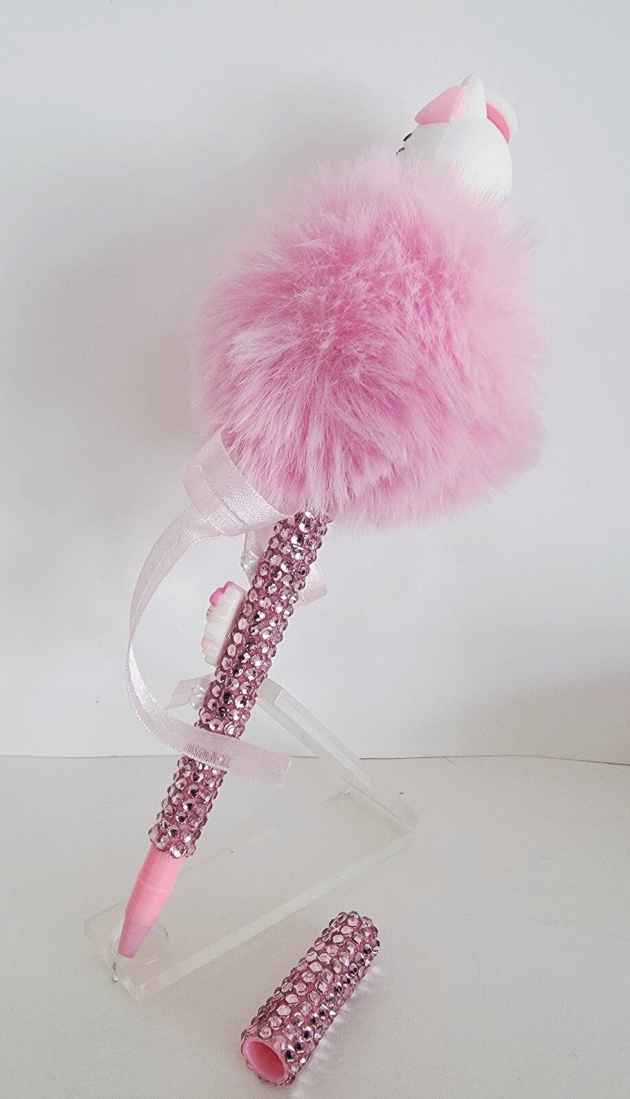 Handmade Hello Kitty Rhinestone wrapped pom pom writing pen