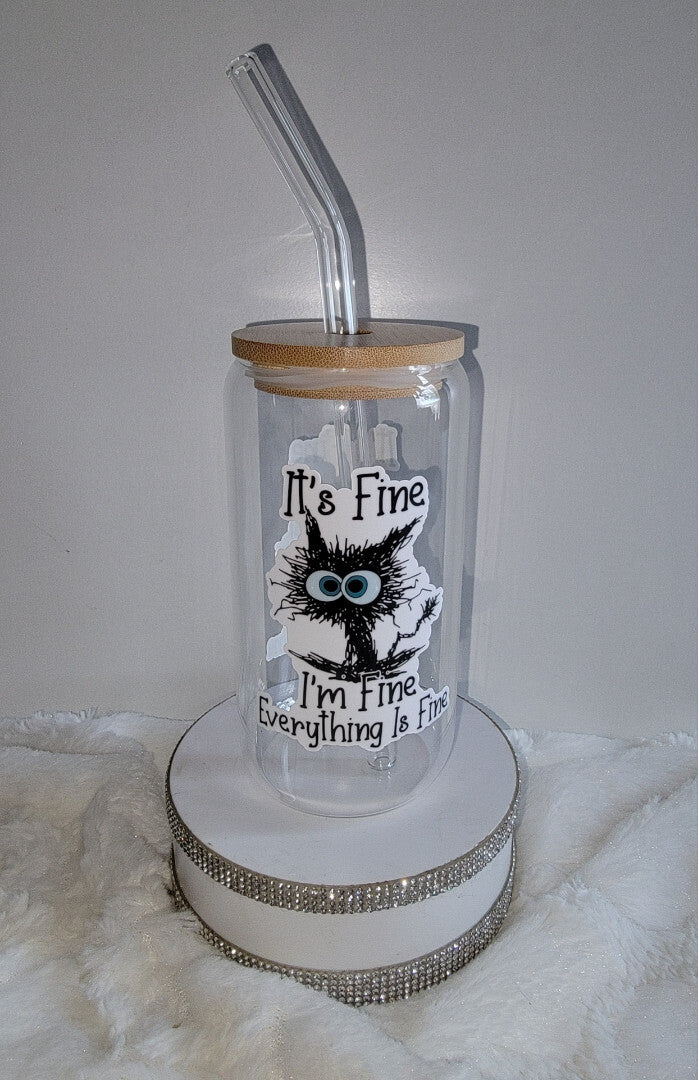 glass tumbler with lid and straw