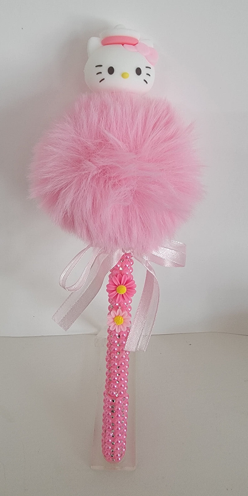 Handmade Hello Kitty Rhinestone wrapped pom pom writing pen