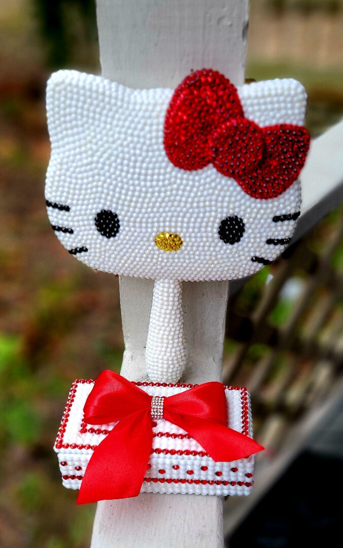 Handset Rhinestoned Hello Kitty desk mirror and 3D printed keepsake box