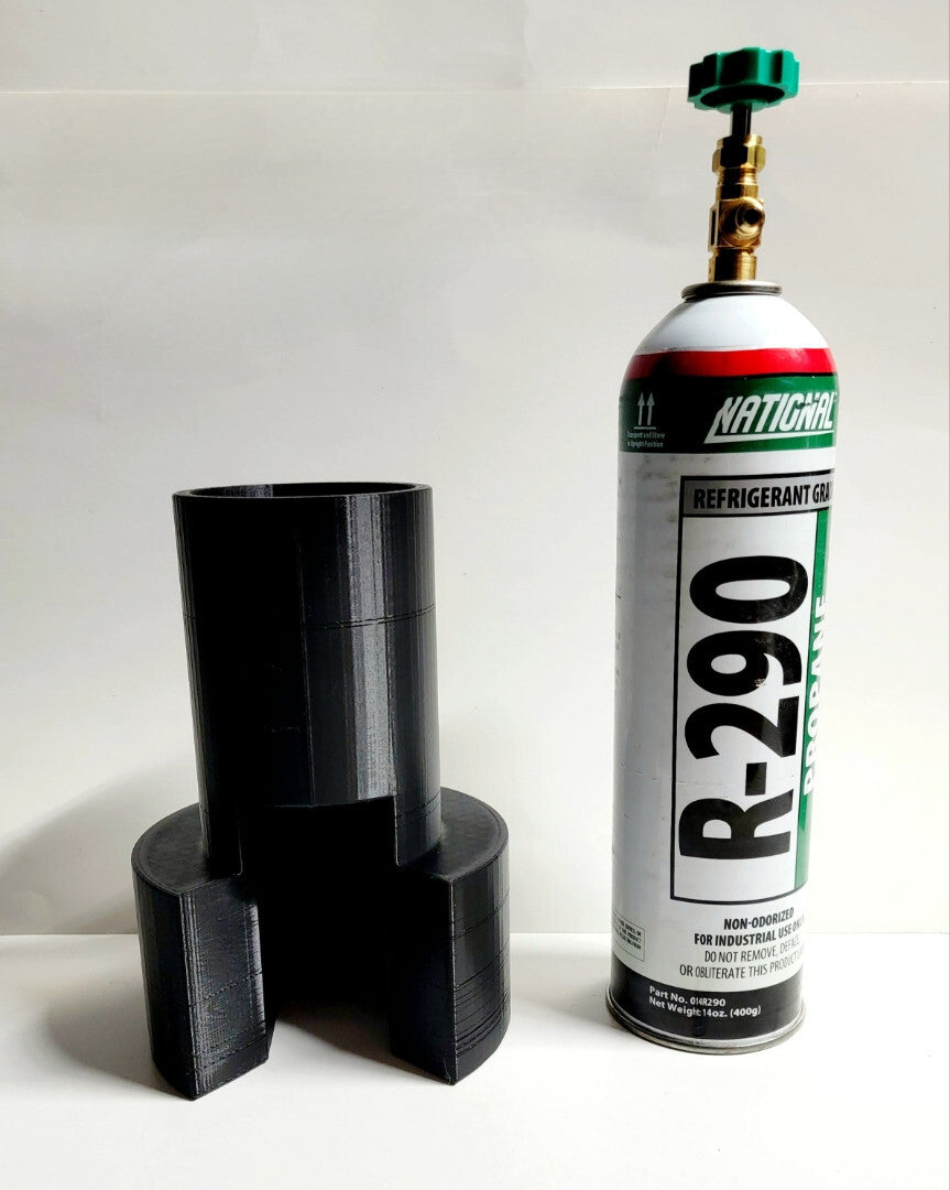 3D printed R290 or R600 refrigerant bottle holder for charging on a scale