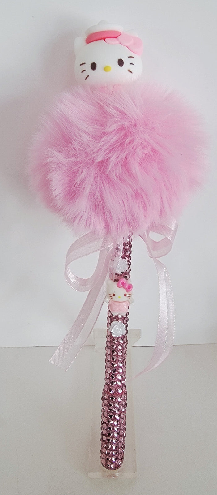 Handmade Hello Kitty Rhinestone wrapped pom pom writing pen